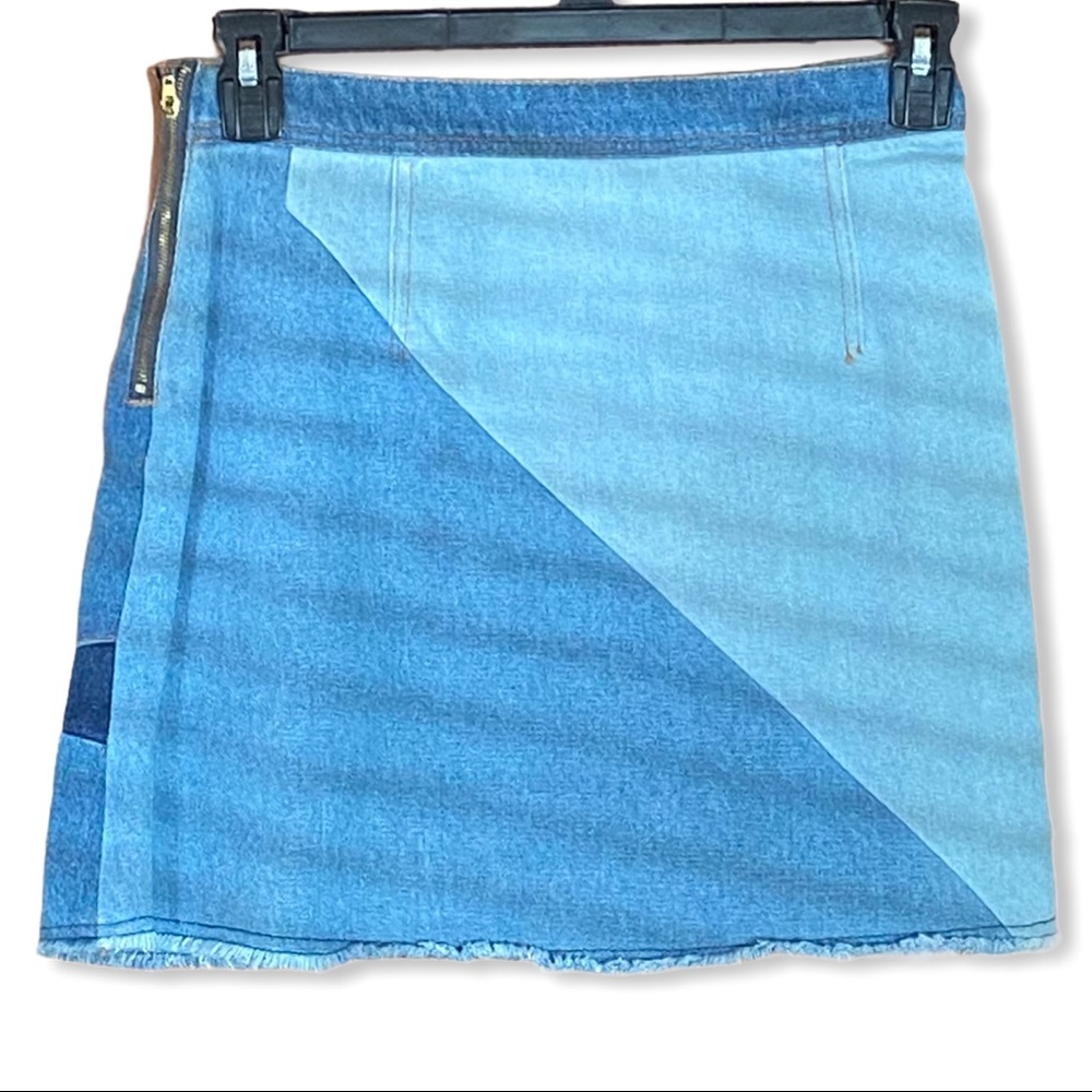 Life In Progress Color Block Denim Funky Mini Skir - Picture 3 of 7